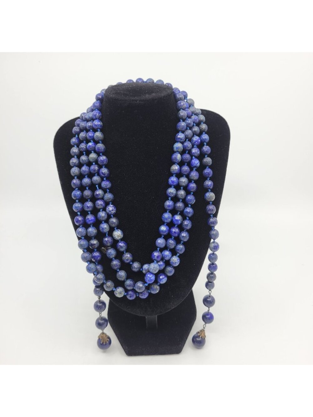 Lapis Lazuli Lariat Necklace 76" Long Handmade Hand Knotted 8mm Faceted Lapis -